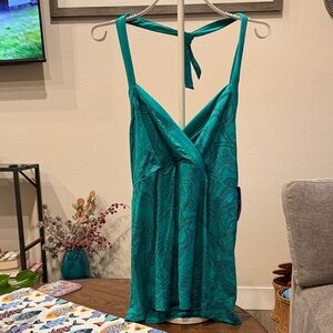 Teal Paisley-Print Wrap Halter tank top